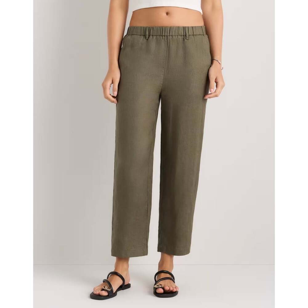 Quince 100% European Linen Pants Women’s S Bayberry Olive Green Pull On